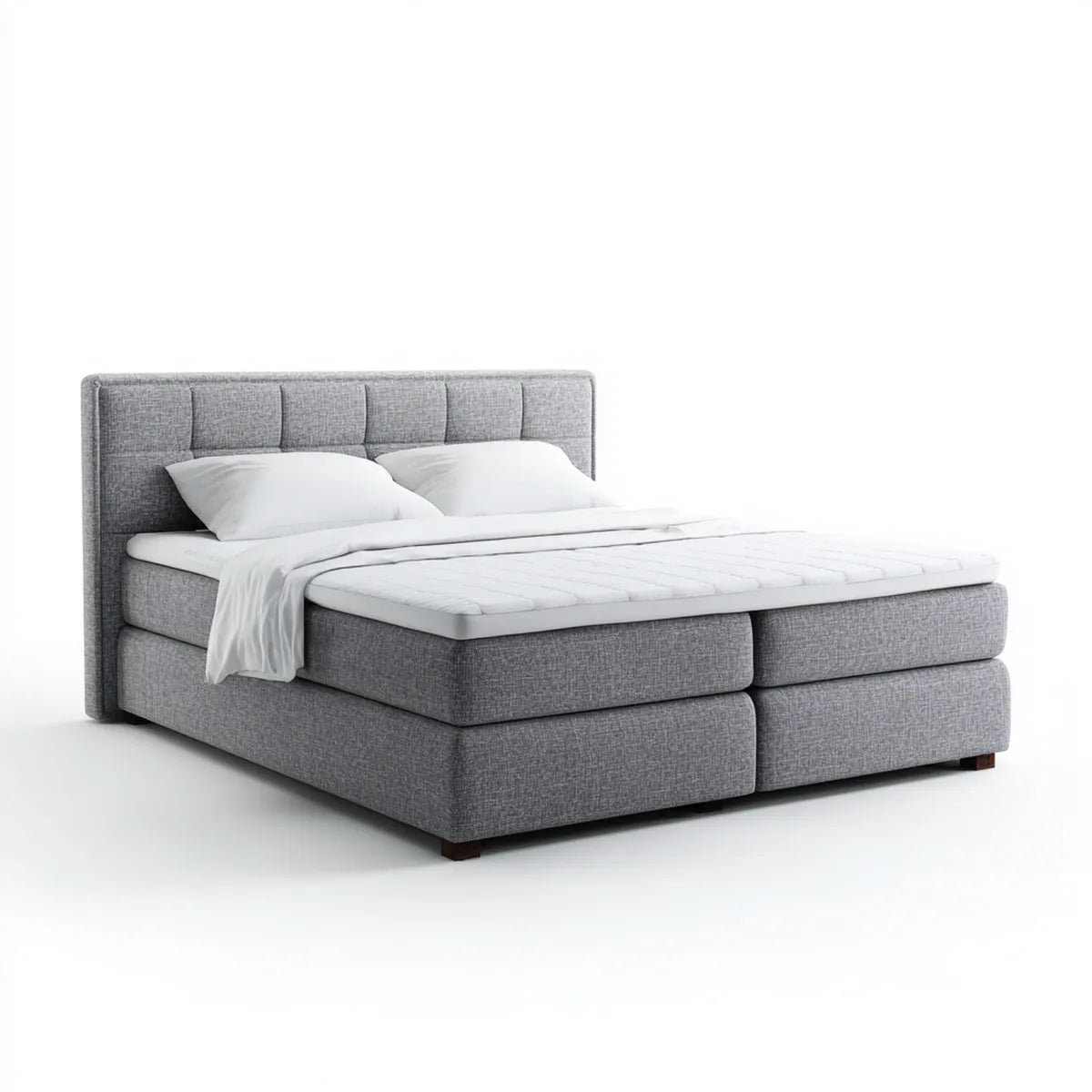 Lit boxspring double gris 180 x 200 cm en polyester avec tête de lit rectangulaire
