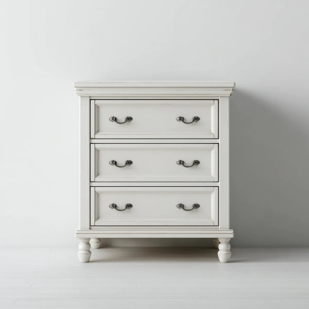 Commode à 3 tiroirs blanche en MDF avec pieds en hévéa massif 80 x 40 x 90 cm