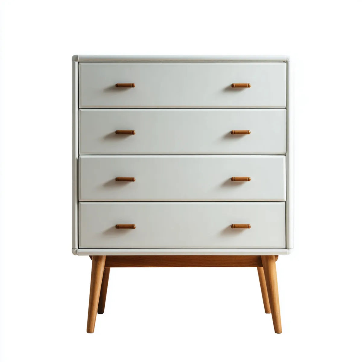 Commode 4 tiroirs blanche rectangulaire en MDF et bois d'hévéa 80 x 40 x 110 cm