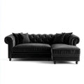Canapé d'angle Chesterfield 3 places noir en velours de polyester avec méridienne droite 265 x 165 x 78 cm