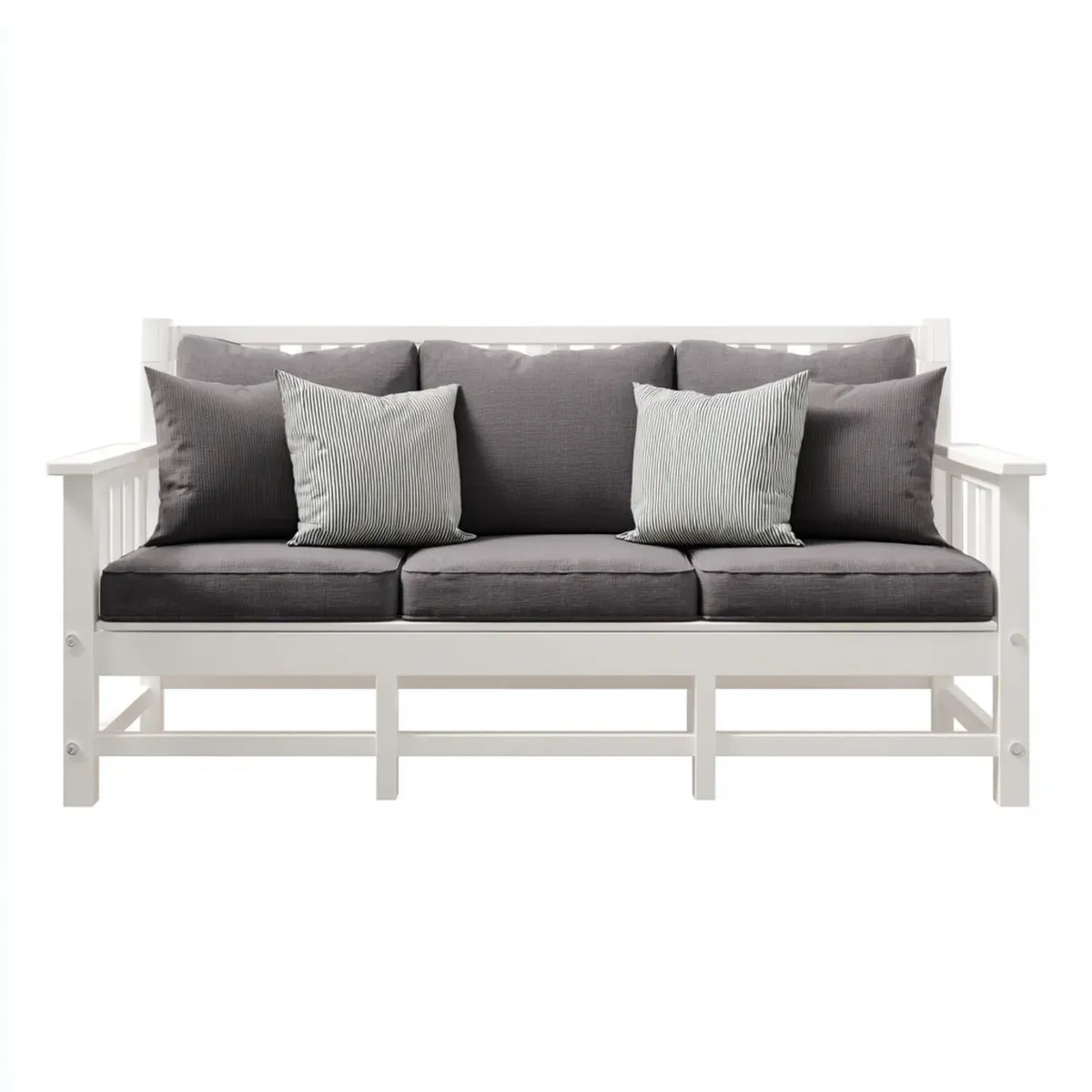 Canapé droit 3 places blanc et gris 190 x 75 x 85 cm en pin massif et polyester