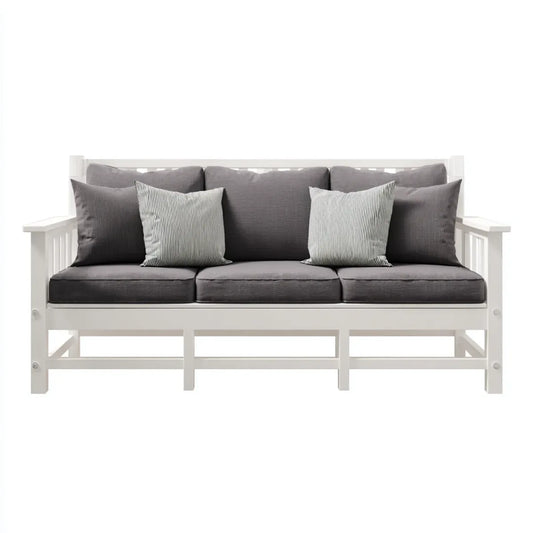 Canapé droit 3 places blanc et gris 190 x 75 x 85 cm en pin massif et polyester