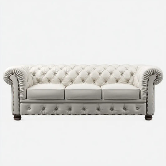 Canapé Chesterfield droit 3 places blanc 220 x 90 x 78 cm en polyuréthane PU