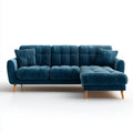 Canapé d'angle 3 places bleu pétrole avec méridienne droite en velours côtelé polyester 250 x 155 x 85 cm