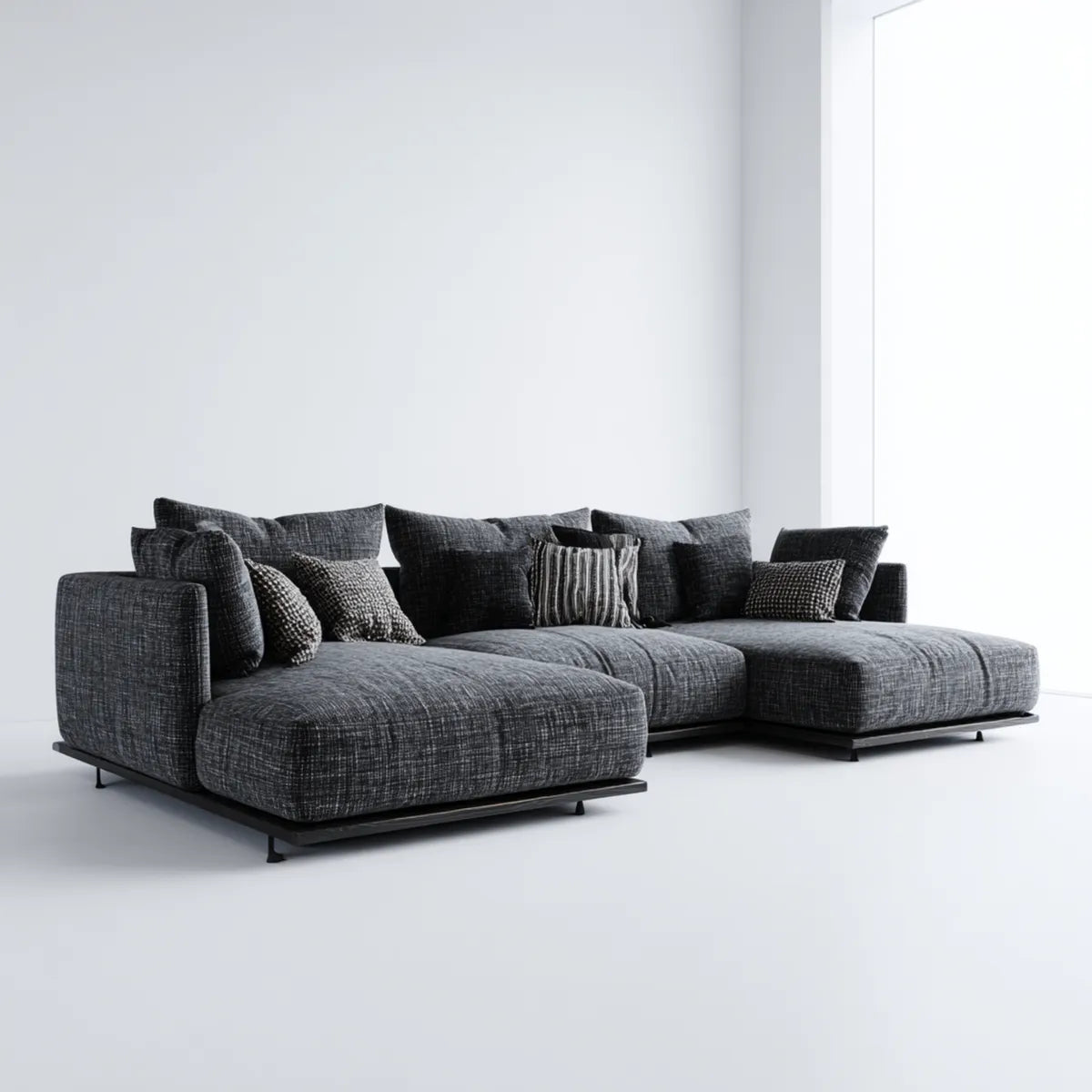 Canapé d'angle panoramique gris anthracite en polyester 310 x 190 cm forme L