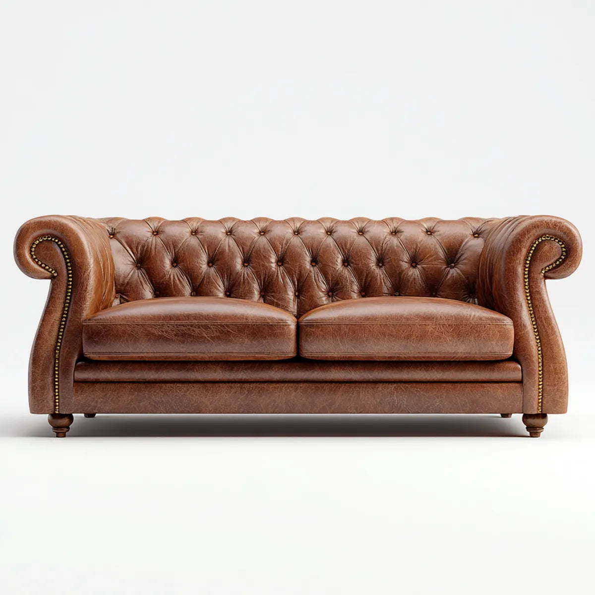 Canapé Chesterfield 3 places marron en revêtement PU droit 180 x 85 x 75 cm