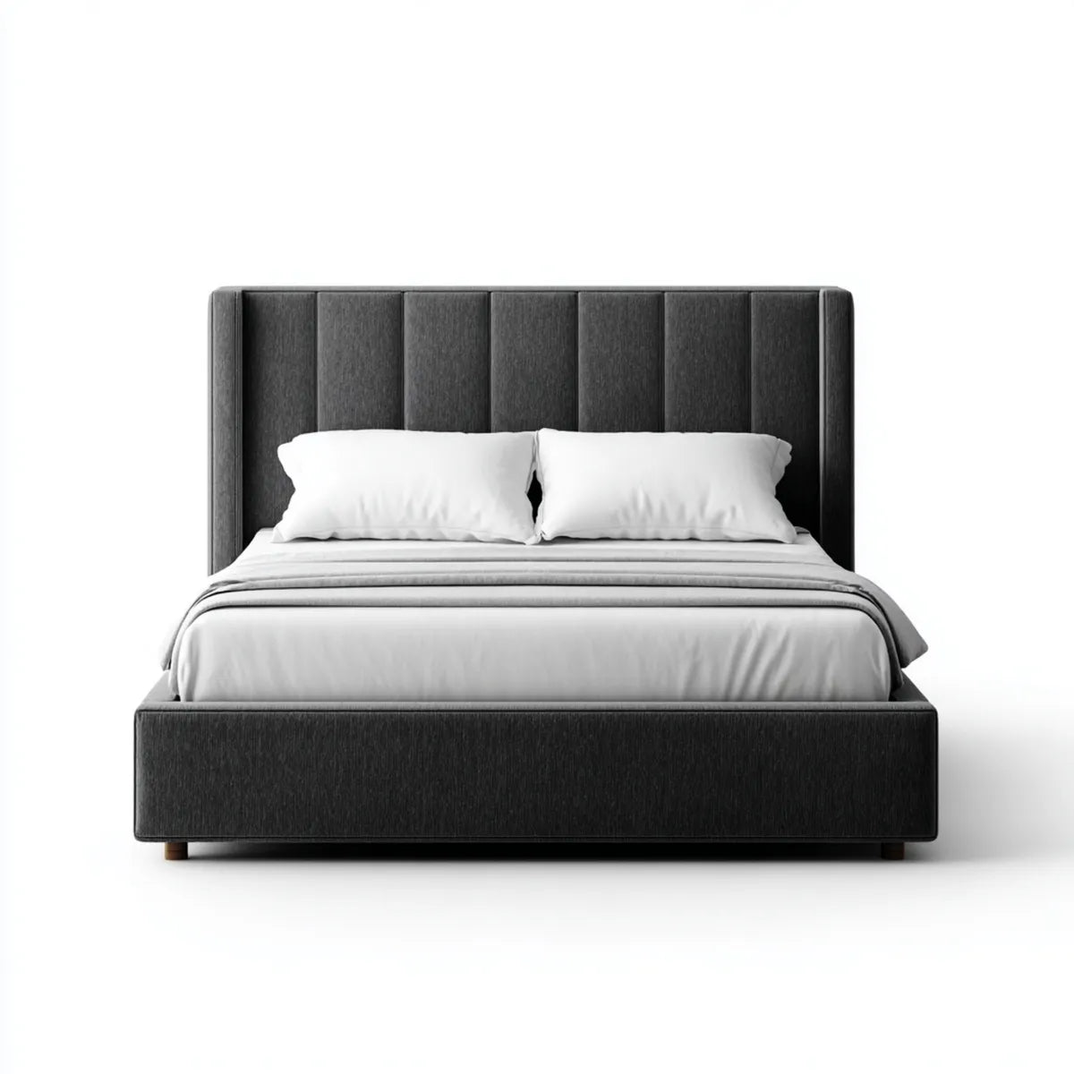 Lit double avec tête de lit rembourrée gris anthracite 160 x 200 cm polyester rectangulaire