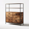 Commode 6 tiroirs marron rustique et noir en panneaux de particules 120 x 40 x 180 cm rectangulaire