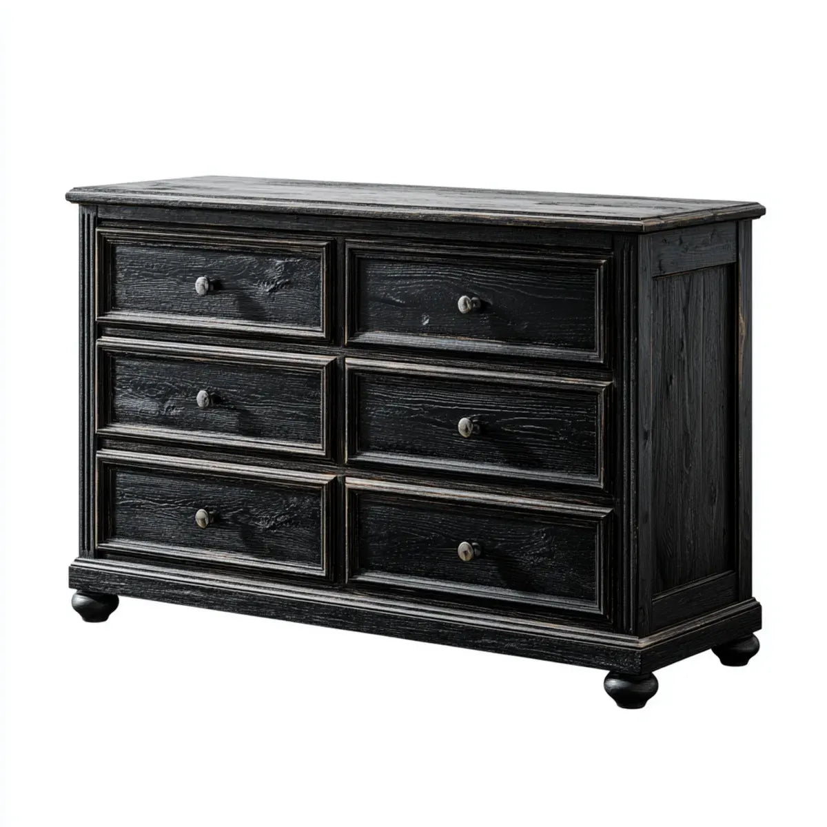Commode 6 tiroirs noire rectangulaire en MDF 140 x 45 x 85 cm