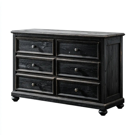 Commode 6 tiroirs noire rectangulaire en MDF 140 x 45 x 85 cm