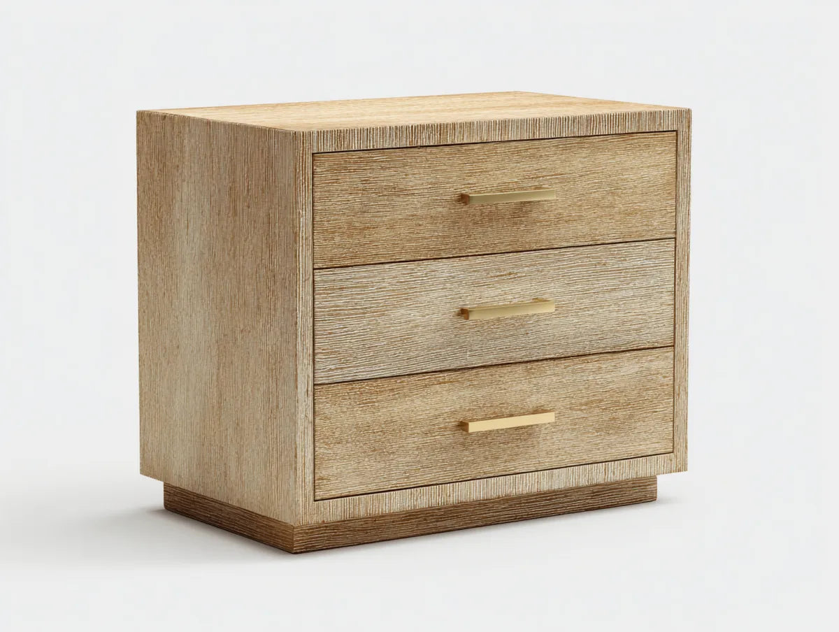 Commode 3 tiroirs beige effet chêne MDF rectangulaire 80 x 45 x 75 cm
