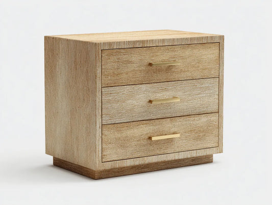 Commode 3 tiroirs beige effet chêne MDF rectangulaire 80 x 45 x 75 cm