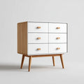 Commode 6 tiroirs blanche et chêne 80 x 40 x 95 cm en MDF placage chêne rectangulaire