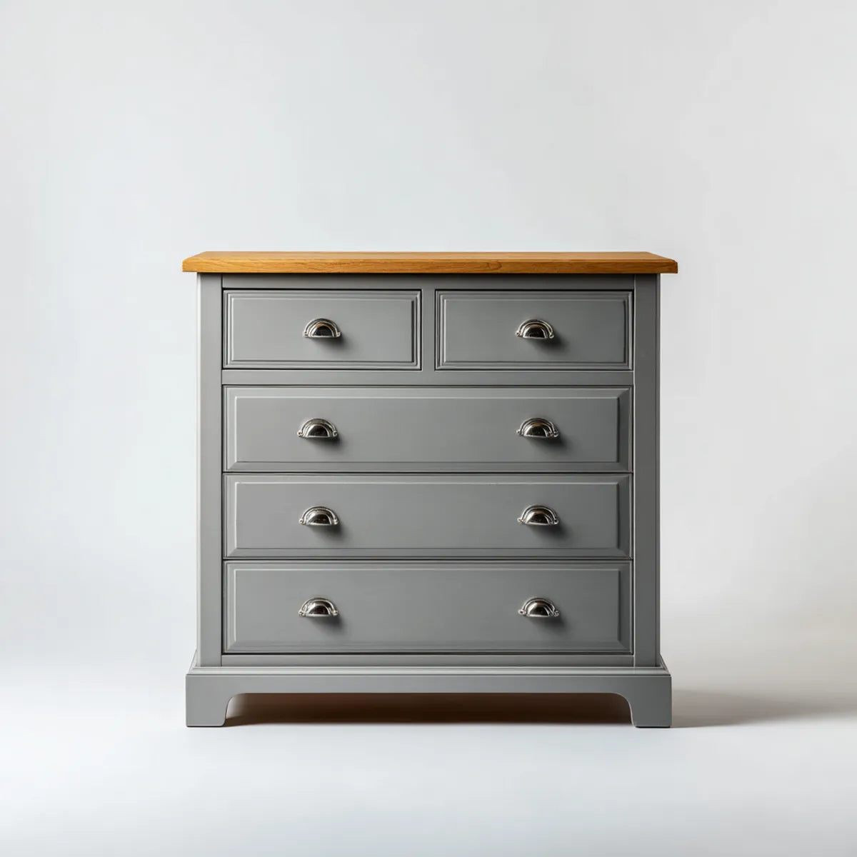 Commode 5 tiroirs gris et chêne 100 x 45 x 100 cm en MDF plaqué chêne