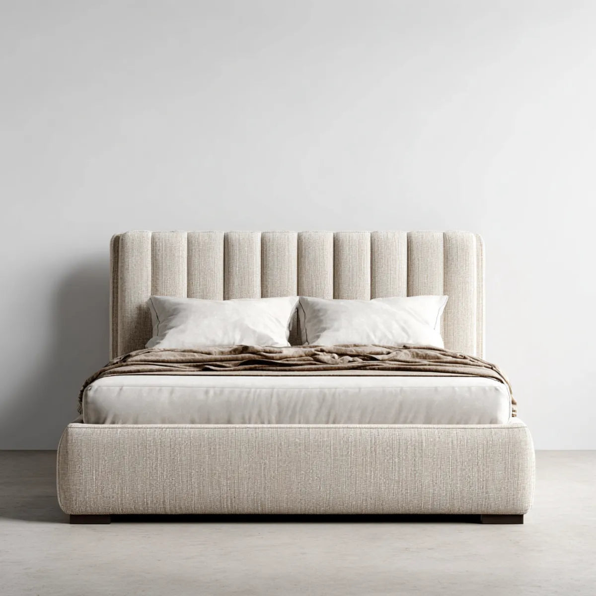 Lit double capitonné beige 160 x 200 cm en polyester avec tête de lit rectangulaire