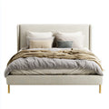 Lit double beige 160 x 200 cm en polyester forme rectangulaire