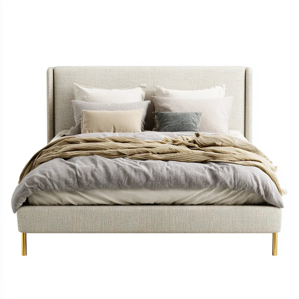 Lit double beige 160 x 200 cm en polyester forme rectangulaire