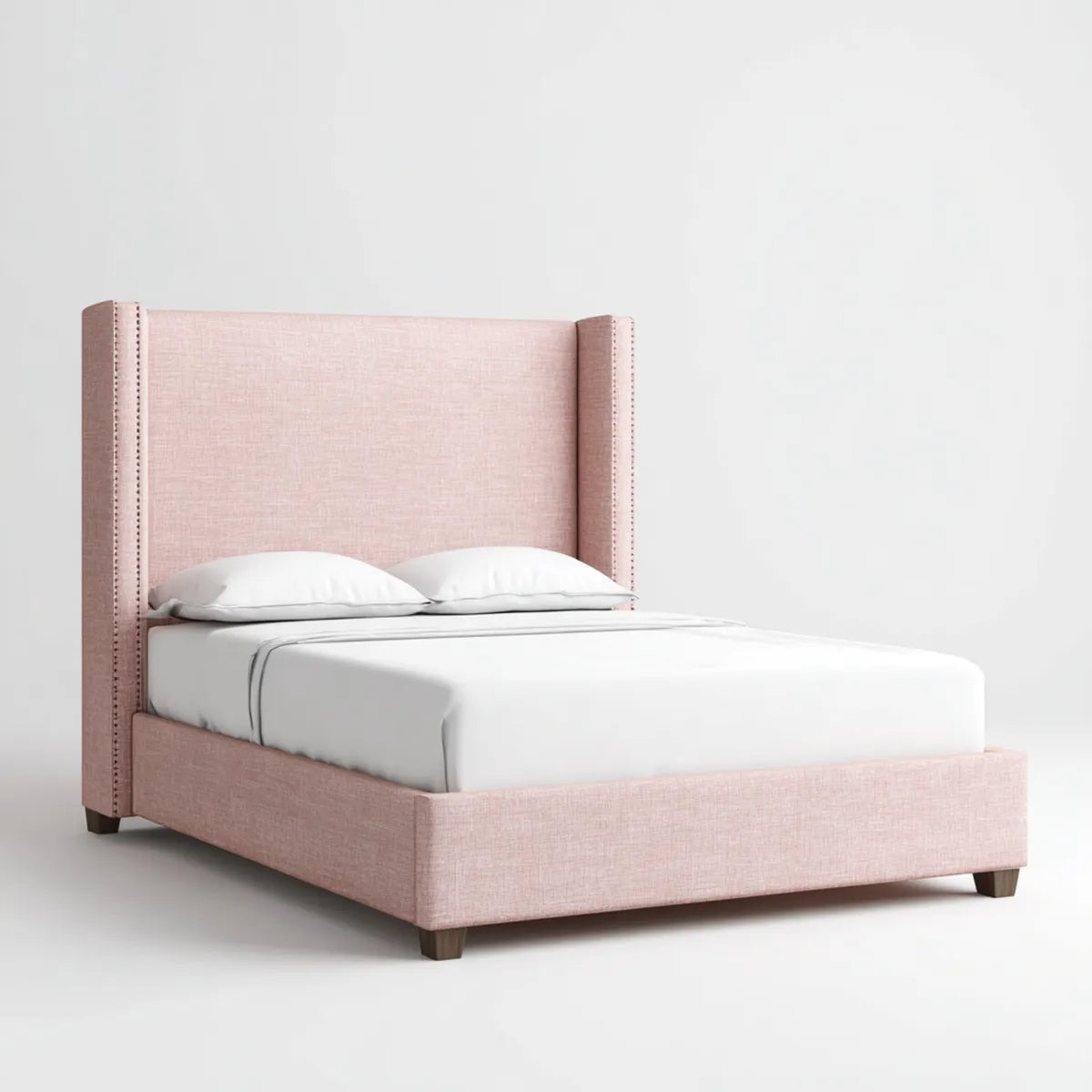 Lit double rembourré rose poudré 160 x 200 cm en polyester avec tête de lit rectangulaire