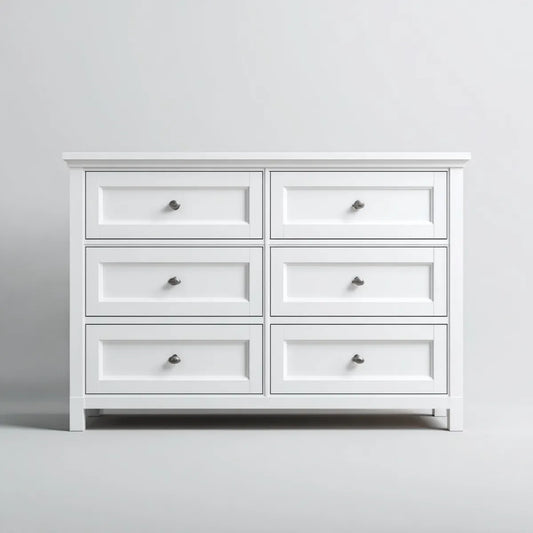 Commode blanche à 6 tiroirs en panneaux MDF 140 x 45 x 90 cm rectangulaire
