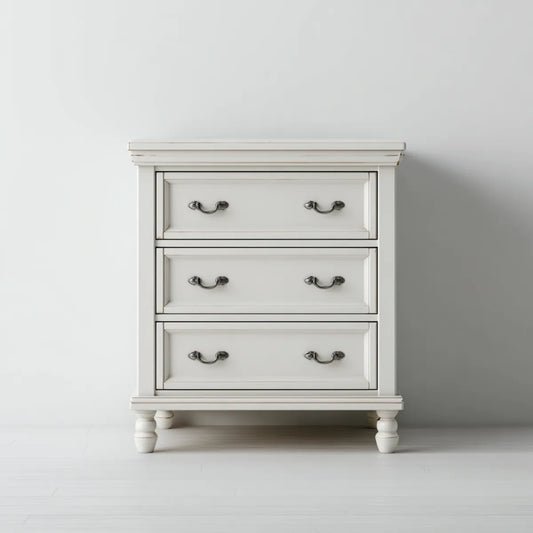 Commode à 3 tiroirs blanche en MDF avec pieds en hévéa massif 80 x 40 x 90 cm
