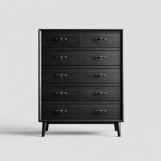 Commode noire à 10 tiroirs en MDF 100 x 45 x 130 cm rectangulaire